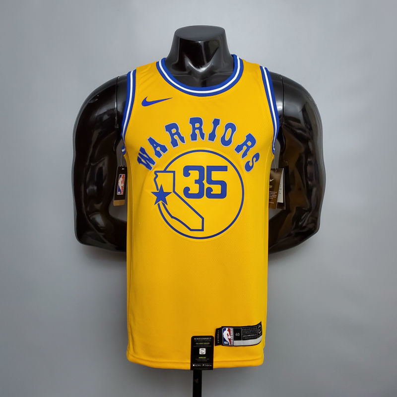Retro version DURANT#35 Golden State Warriors yellow NBA jersey S-XXL