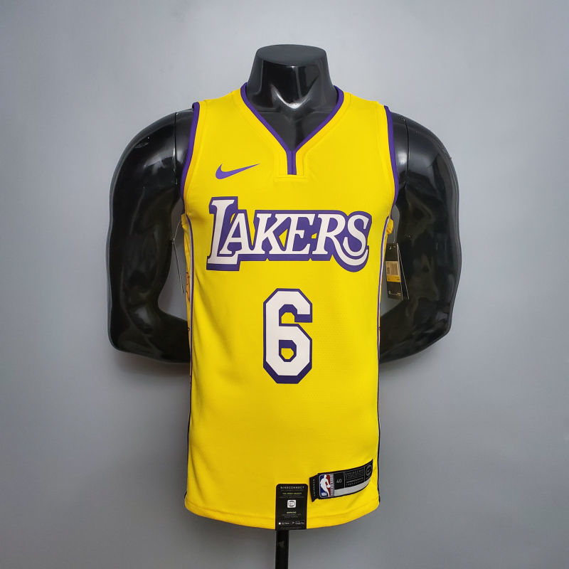 James #6 Lakers V-neck City Edition yellow NBA jersey Size XS-XXL