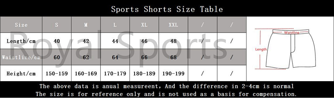 Sports Shorts Size Table