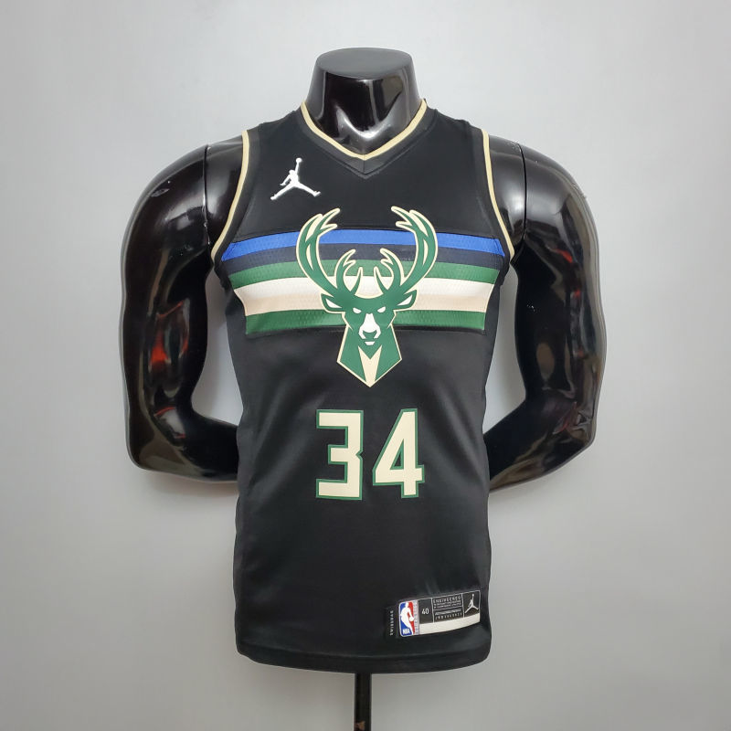 New Bucks Jordan Antetokounmpo #34 Theme Edition Black S-XXL