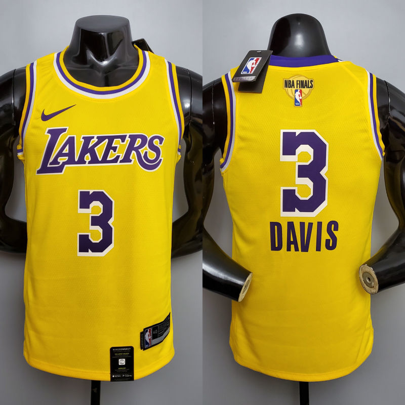New DAVIS #3 Lakers Commemorative Edition Round neck yellow NBA jersey Size XS-XXL