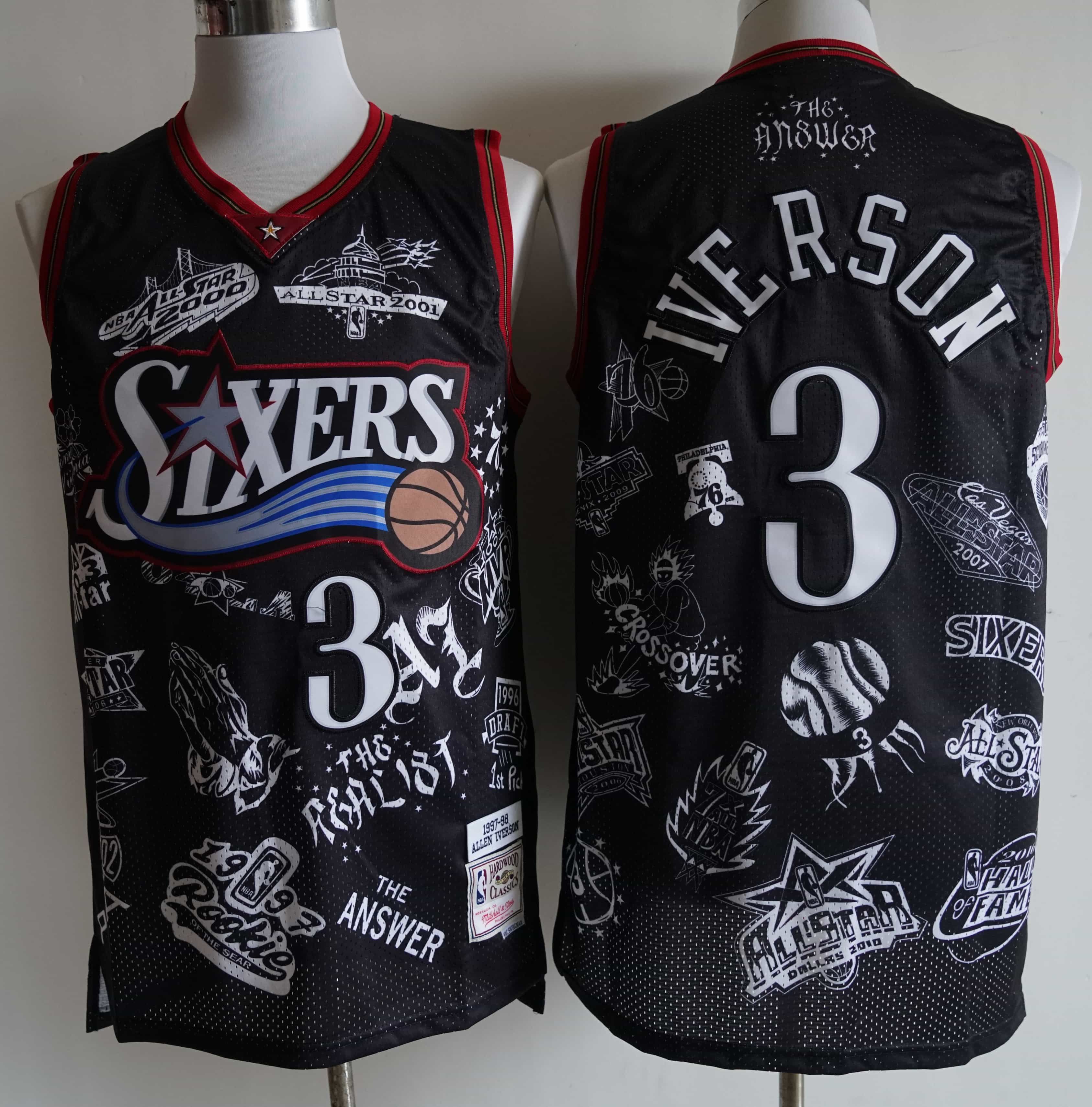 76ers #3 Iverson Tattoo Edition Black Embroidery
