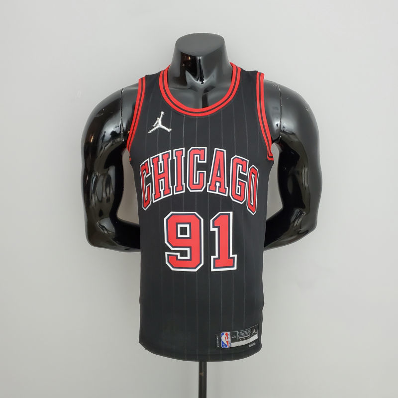 75th Anniversary Rodman#91 Bulls Flyers Black NBA Jersey S-XXL
