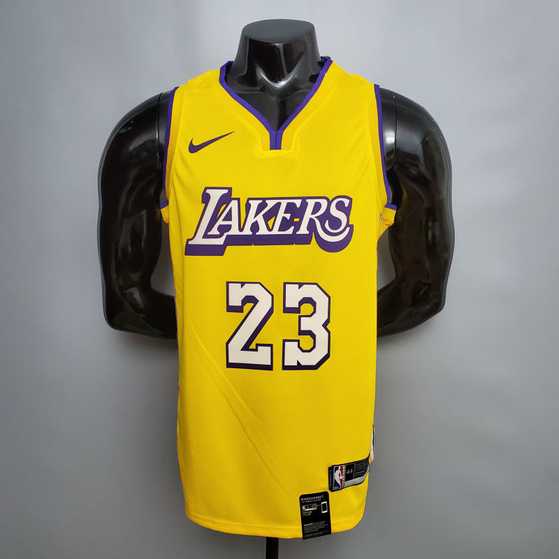 James #23 Lakers V-neck City Edition yellow NBA jersey Size XS-XXL