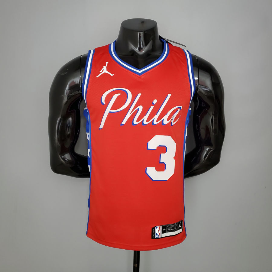 2021 IVERSON#3 76ers Jordan Themed Red NBA Jersey S-XXL