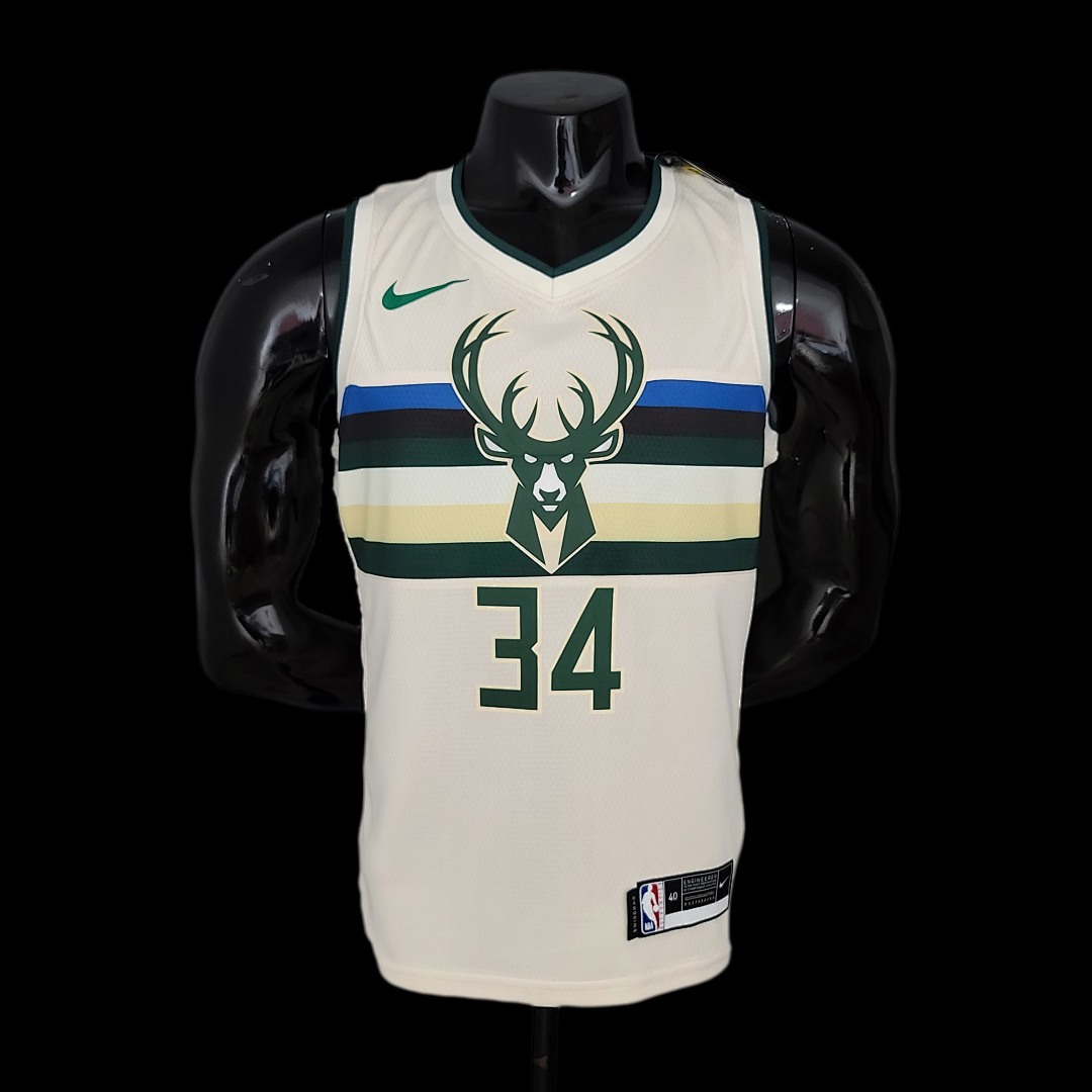 Antetokounmpo#34 Bucks Striped Off-White NBA Jersey S-2XL