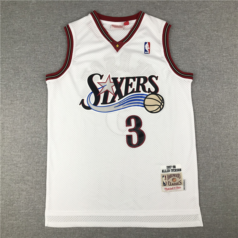 76ers #3 White Retro Embroidery