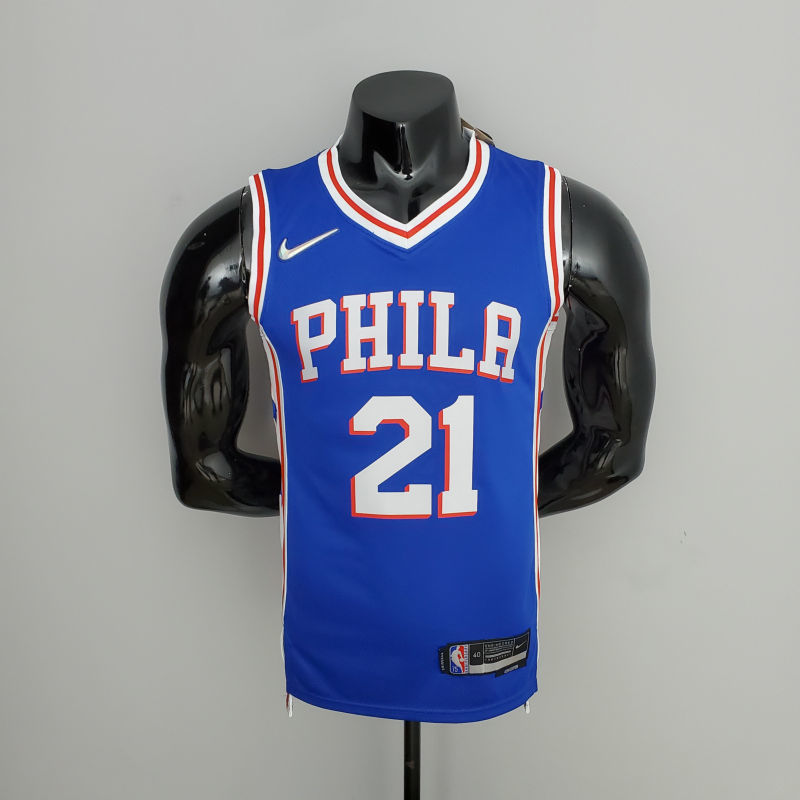 75th Anniversary Philadelphia 76ers EMBIID#21 Blue NBA Jersey S-XXL