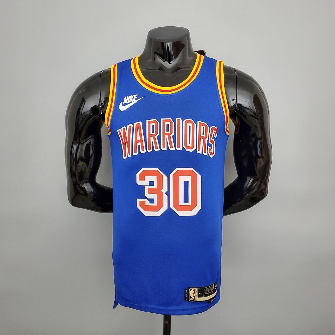 75th Anniversary Curry #30 Warriors Retro Blue NBA Jersey S-XXL