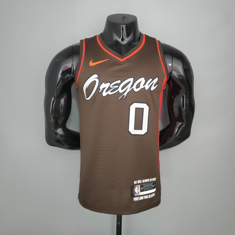 2021 LILLARD#0 Trail Blazers City Edition Brown NBA Jersey S-XXL