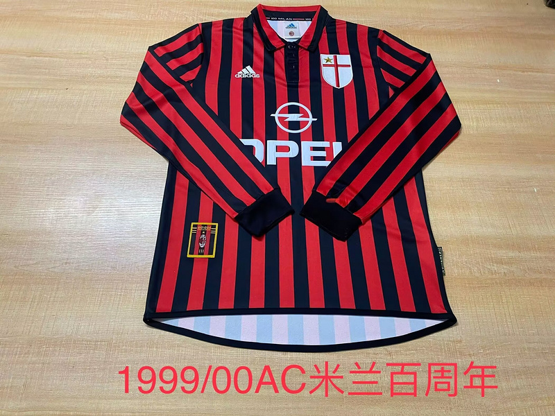 99-00 AC Milan Home Retro Long Sleeve Soccer Jerseys Yupoo