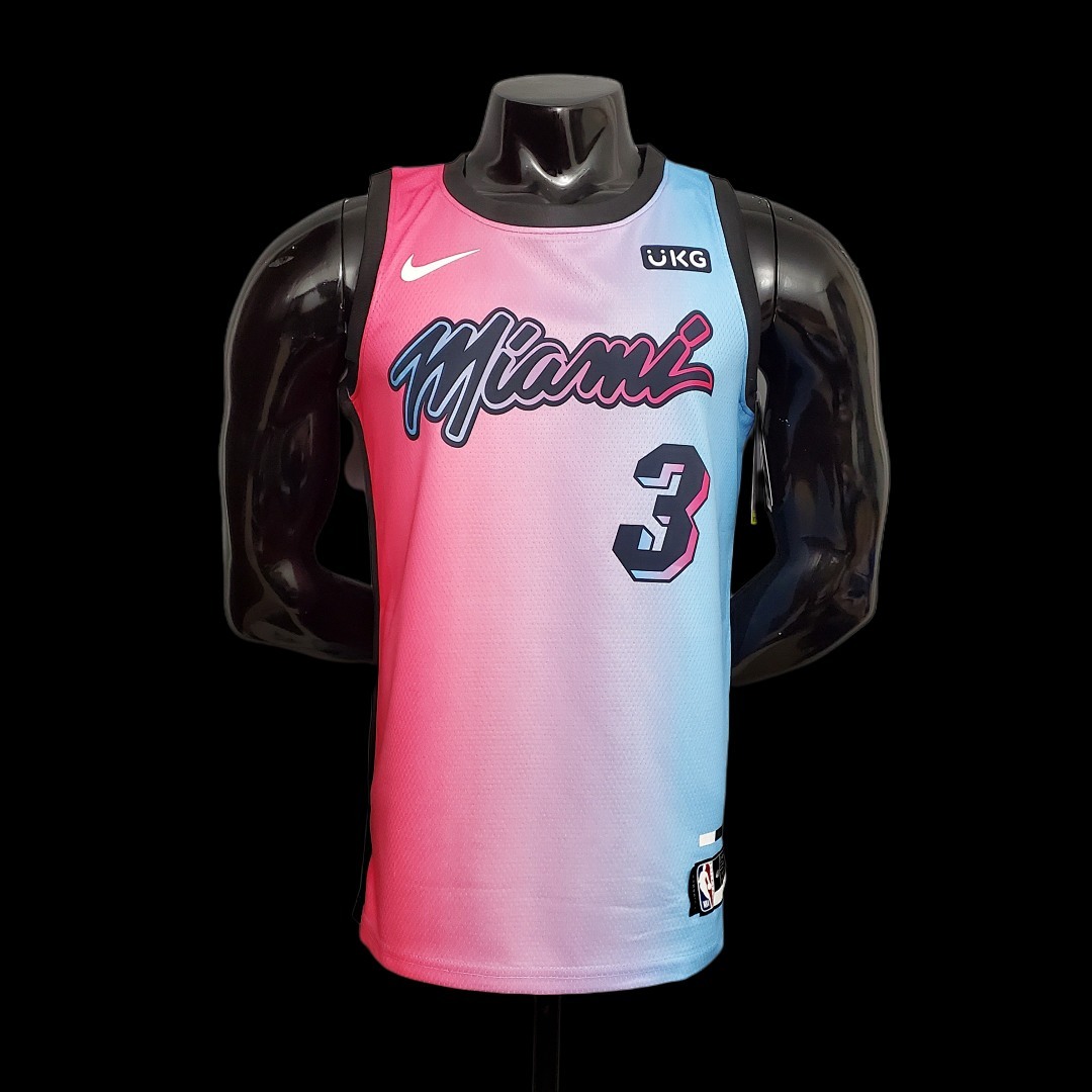 New Miami Heat WADE #3 City Edition Pink Blue Gradient Color S-XXL (support customization)