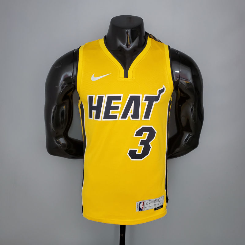 2021 WADE#3 Heat Bonus Edition Yellow NBA Jersey S-XXL
