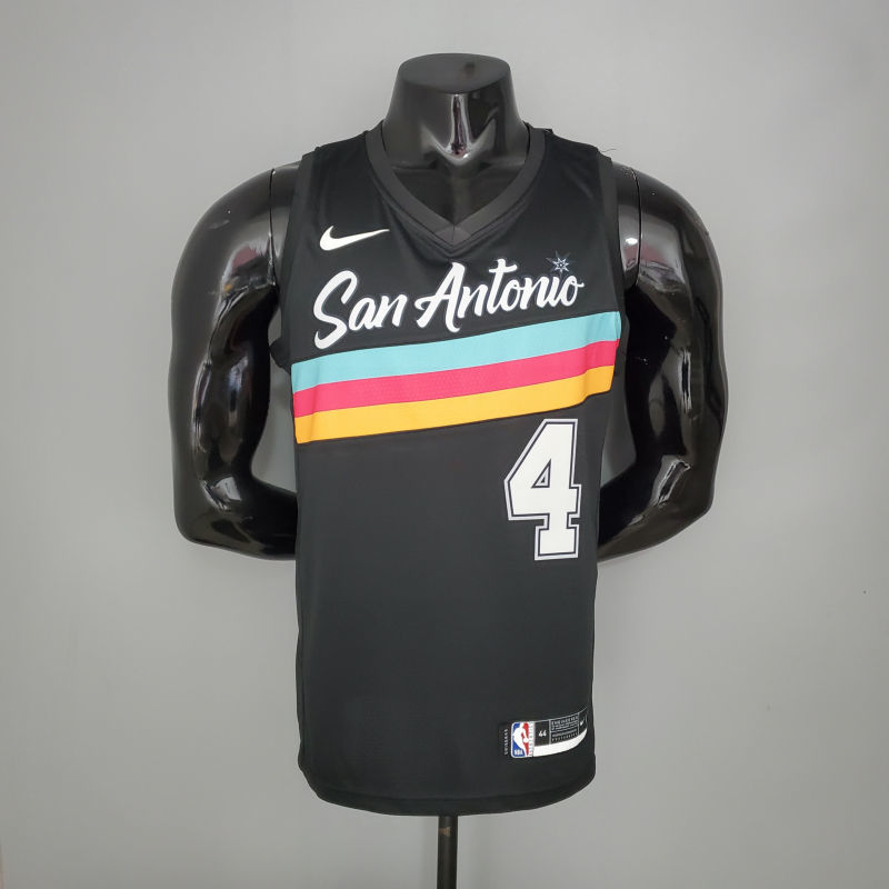 New WHITE#4 season Spurs City Edition black NBA jersey S-XXL
