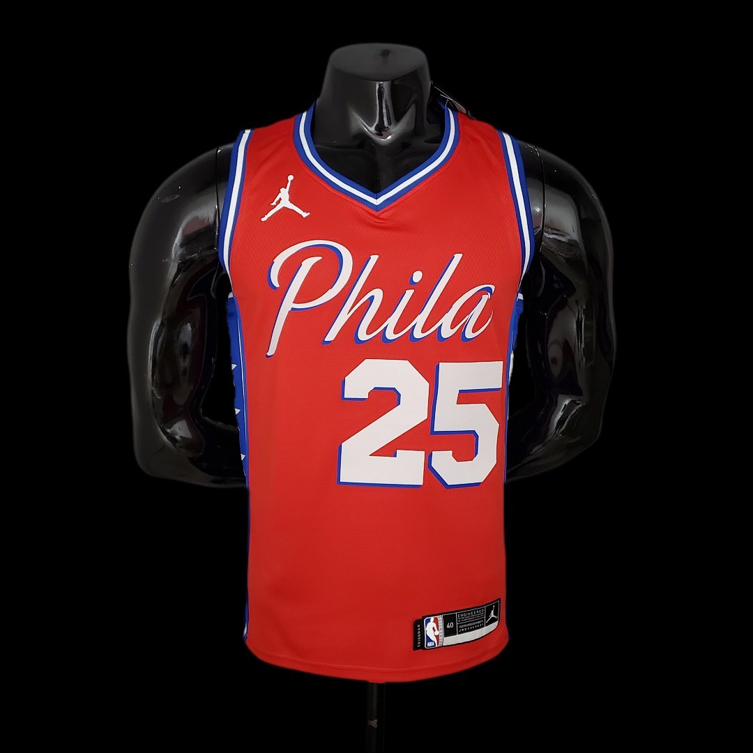 2021 SIMMONS#25 76ers Jordan Themed Red NBA Jersey S-XXL