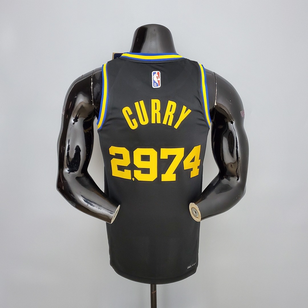 75th Anniversary Curry #2974 Warriors Black NBA Jersey S-XXL