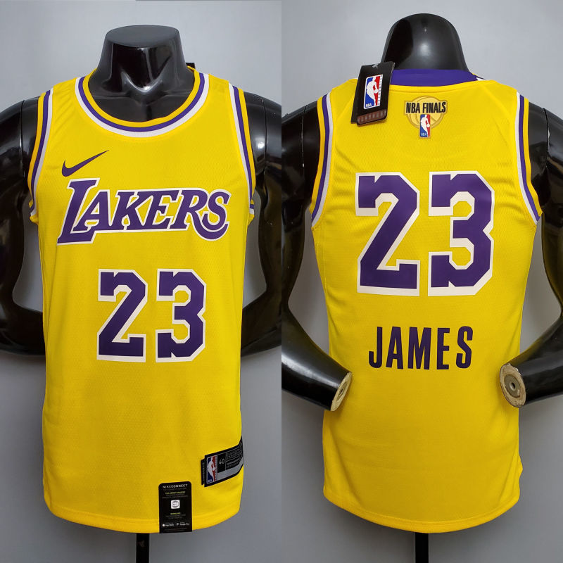 New James #23 Lakers Round neck yellow NBA jersey Size XS-XXL