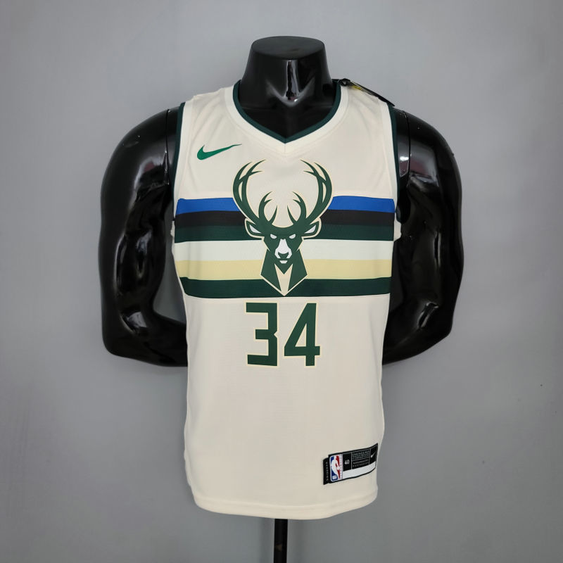 Antetokounmpo#34 Bucks Striped Off-White NBA Jersey S-XXL