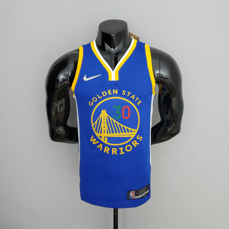 75th Anniversary Golden State Warriors Curry #30 Mexico Edition Blue NBA Jersey S-XXL