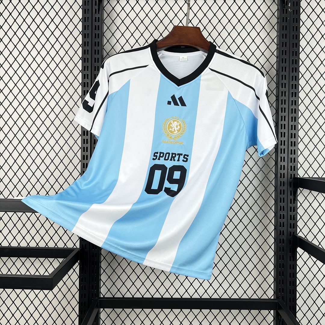 Unisex Light Blue Striped 2026 World Cup Style V-Neck Soccer Jersey