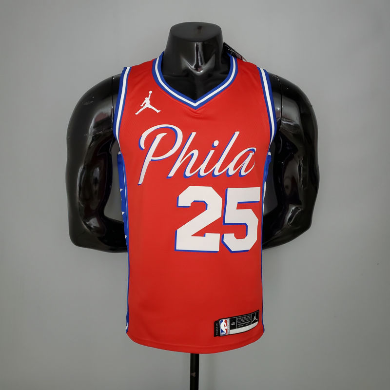 2021 SIMMONS#25 76ers Jordan Themed Red NBA Jersey S-XXL