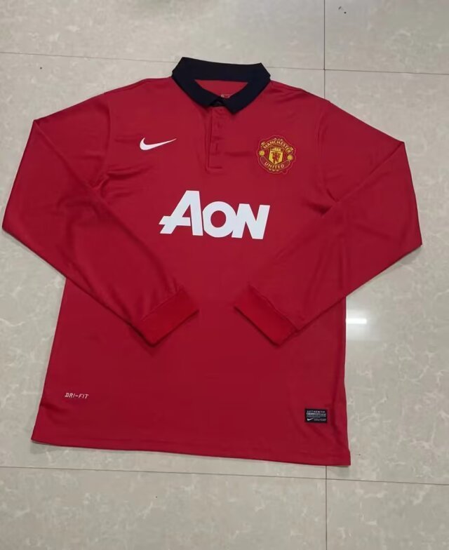 13-14 M-anchester U-nited Home Retro Long Sleeve Soccer Jerseys Yupoo