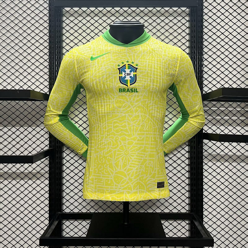 2024 Brazil Home Player Version Long Sleeve Soccer Jerseys Yupoo