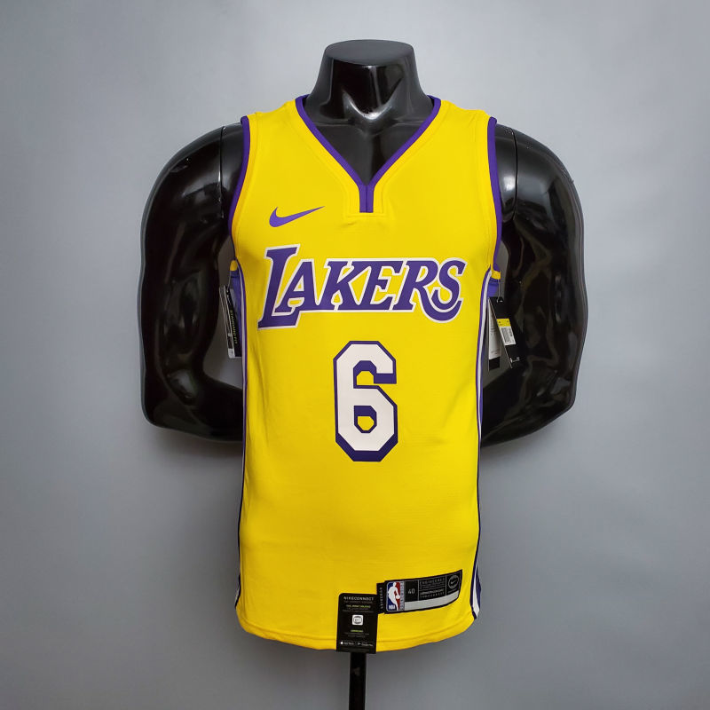 James #6 Lakers yellow NBA jersey Size XS-XXL
