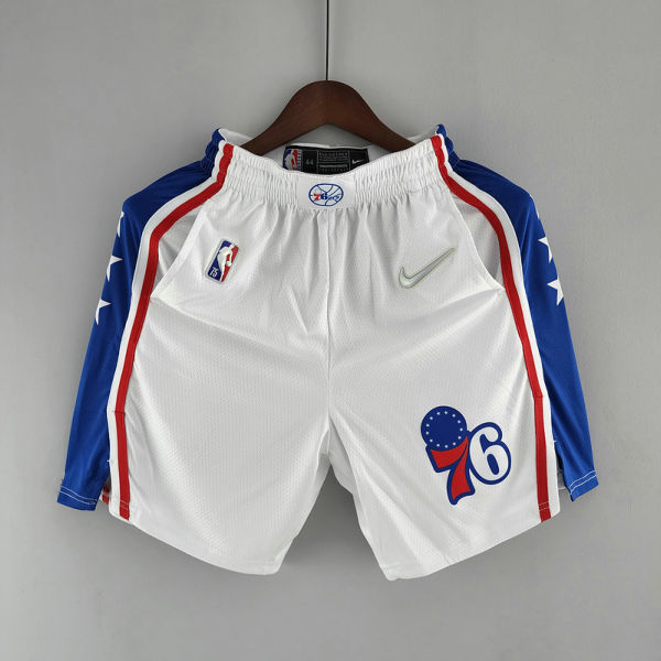 75th Anniversary Philadelphia 76ers NBA Shorts White Blue Trim S-XXL