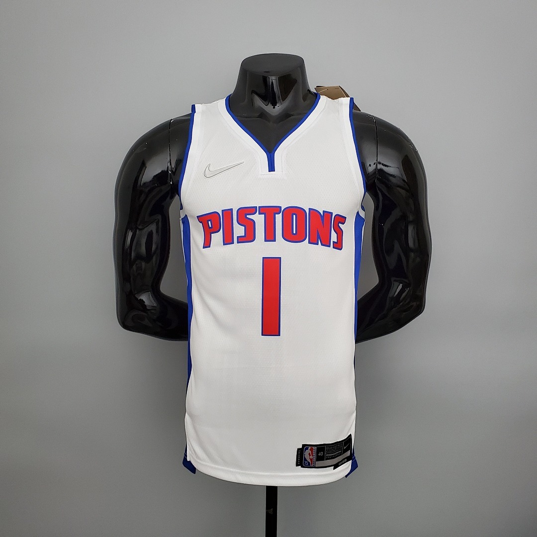 75th Anniversary Iverson #1 Pistons White NBA Jersey S-XXL