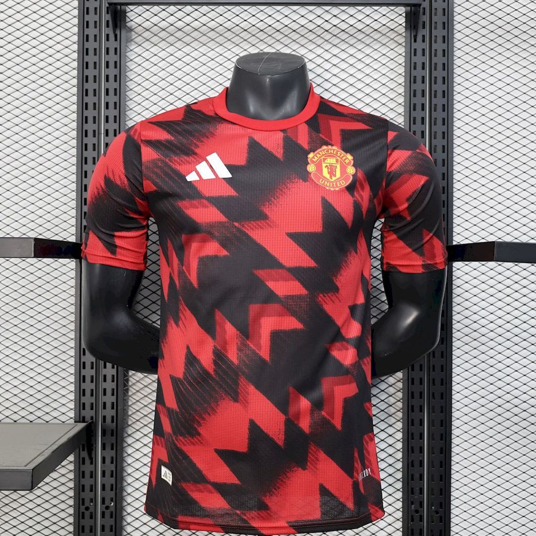Manchester United 2025/26 Pre-match training red and black Jersey Player Version