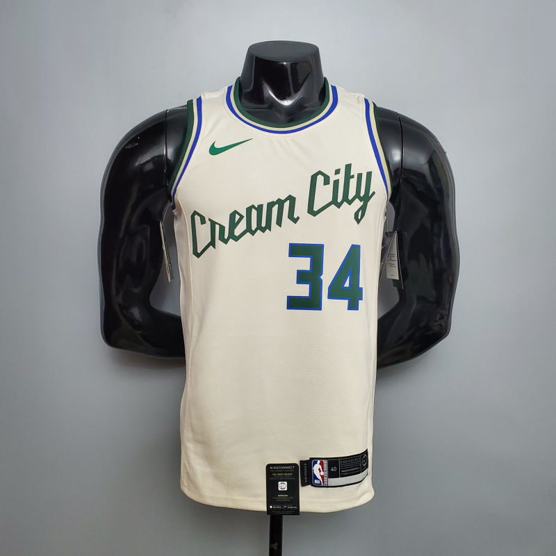 Antetokounmpo#34 Bucks Beige NBA jersey Size XS-XXL Nike connect recognition