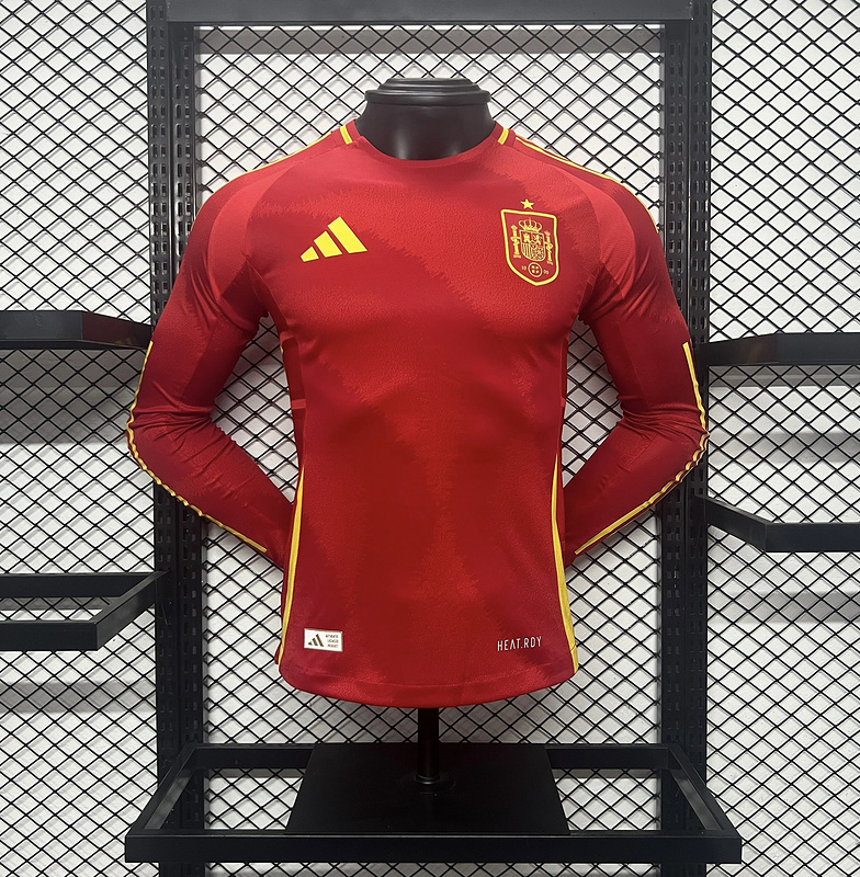 2024 Spain Home Player Version Long Sleeve Soccer Jerseys Yupoo