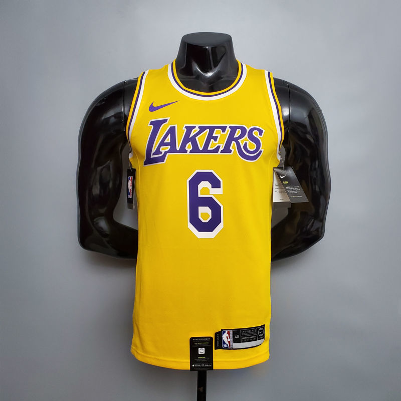 James #6 Lakers Round neck yellow NBA jersey Size XS-XXL