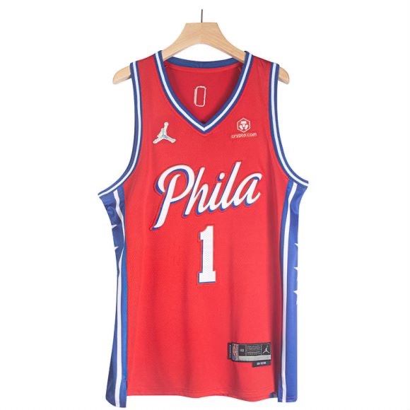 2022 76ers #1 Harden 75th Anniversary Edition Red Embroidery