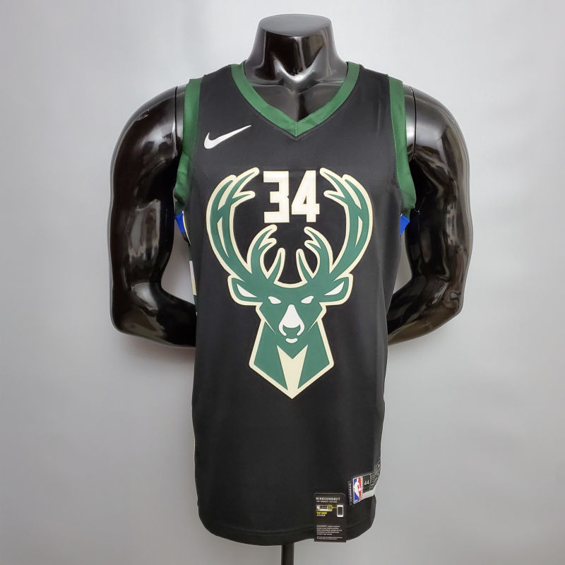 Antetokounmpo#34 Bucks Black NBA jersey Size XS-XXL Nike connect recognition