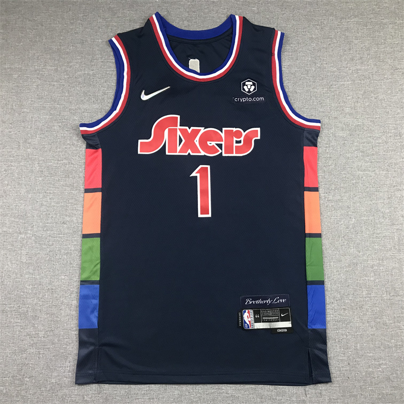 2022 76ers #1 Dark Blue City Edition Embroidery