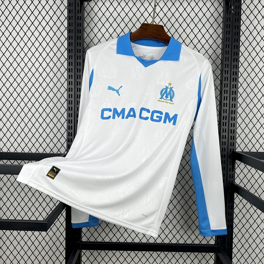 Mens Olympique Marseille 2025/26 Home Long Sleeve Jersey