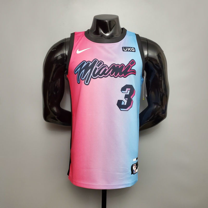 New Miami Heat WADE #3 City Edition Pink Blue Gradient Color S-XXL (support customization)