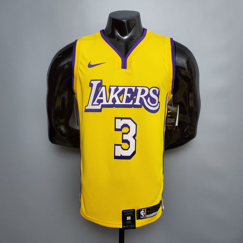 DAVIS #3 Lakers V-neck City Edition yellow NBA jersey Size XS-XXL