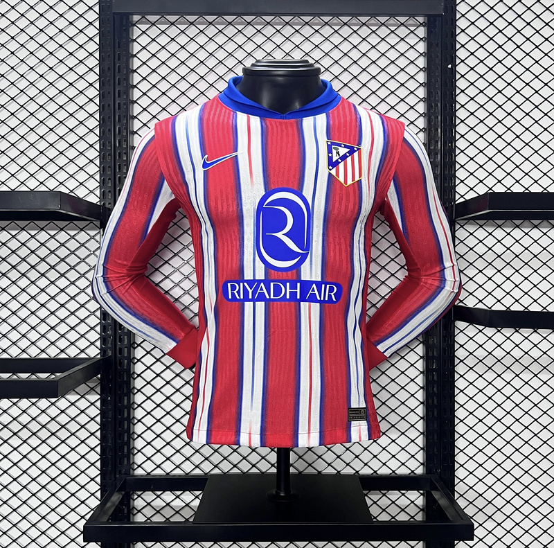 24-25 Atletico Madrid Home Player Version Long Sleeve Soccer Jerseys Yupoo