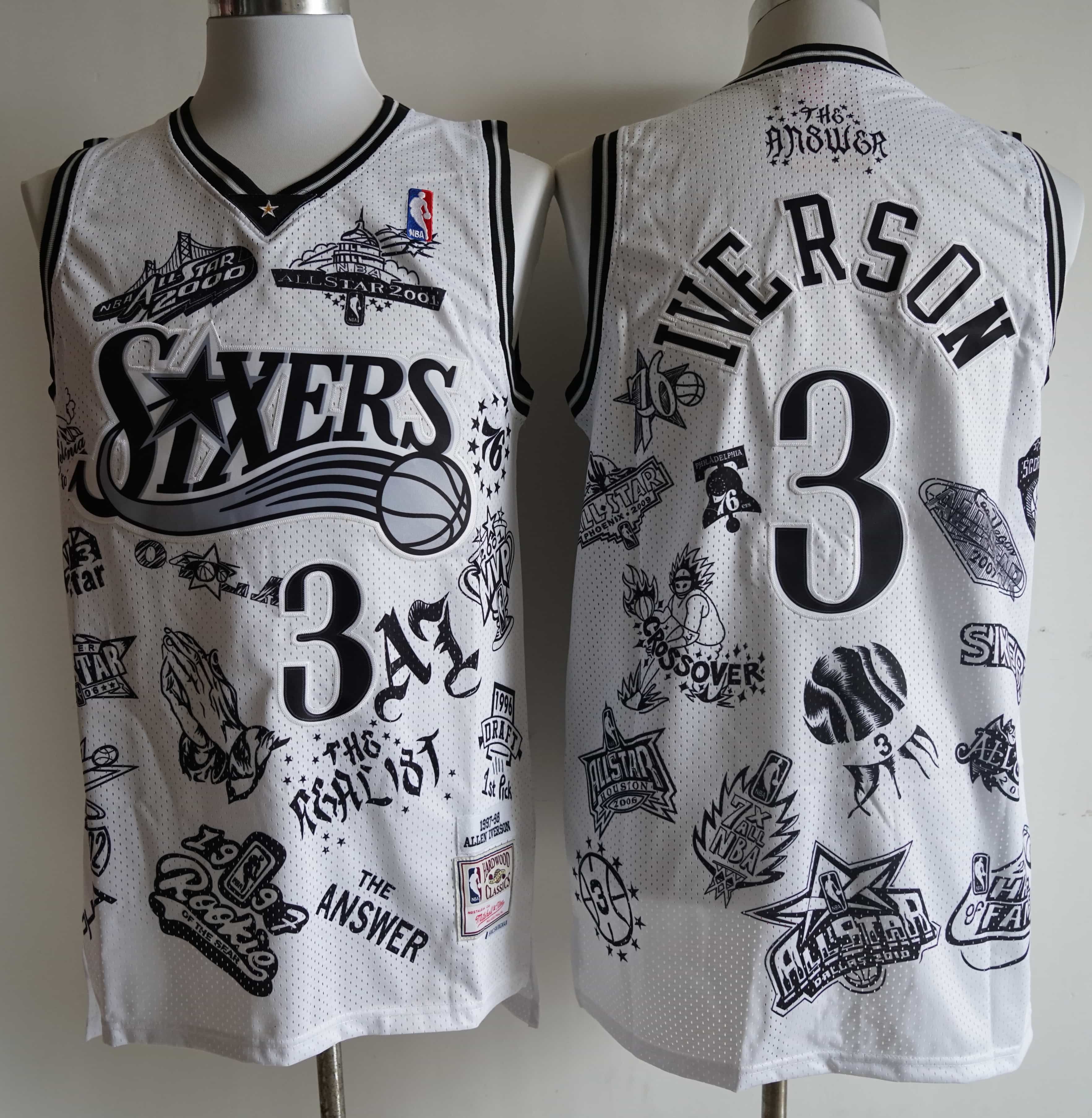 76ers #3 Iverson Tattoo Edition White Embroidery