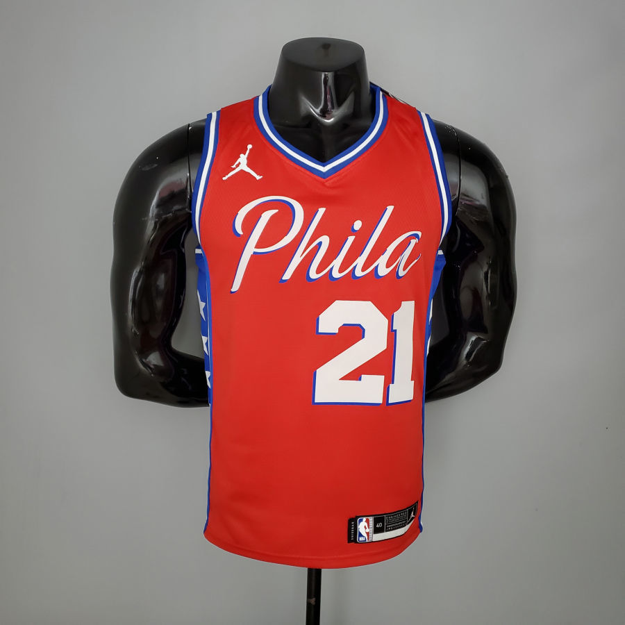 2021 EMBIID#21 76ers Jordan Themed Red NBA Jersey S-XXL