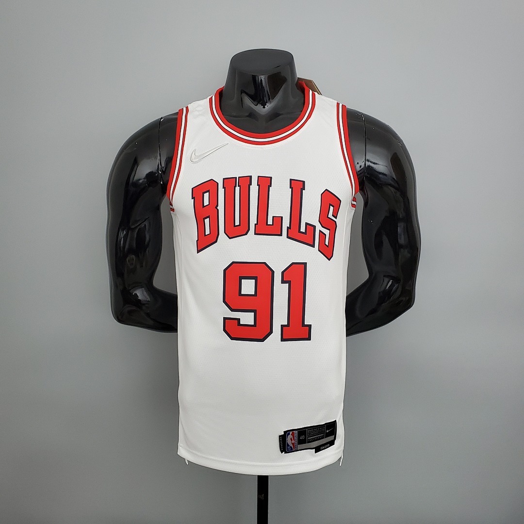 75th Anniversary Rodman #91 Bulls White NBA Jersey S-XXL