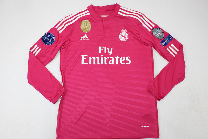 14-15 Real Madrid Away Pink Retro Long Sleeve Soccer Jerseys Yupoo