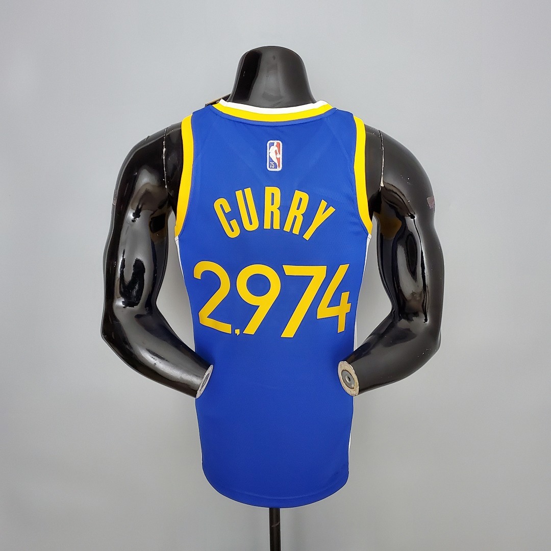 75th Anniversary Curry #2974 Warriors Blue NBA Jersey S-XXL