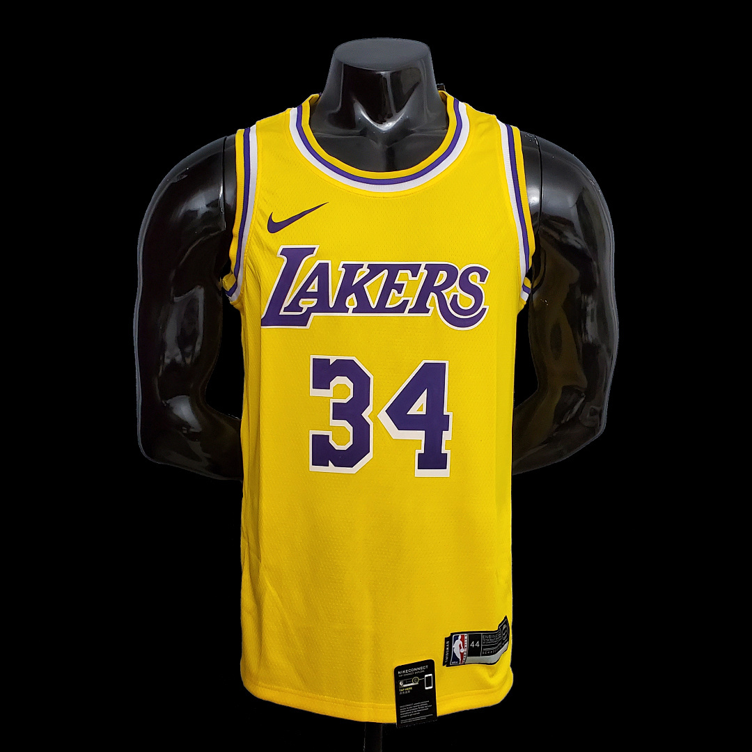 O'Neal #34 Lakers Round neck yellow NBA jersey SizeXS-XXL Nike connect recognition
