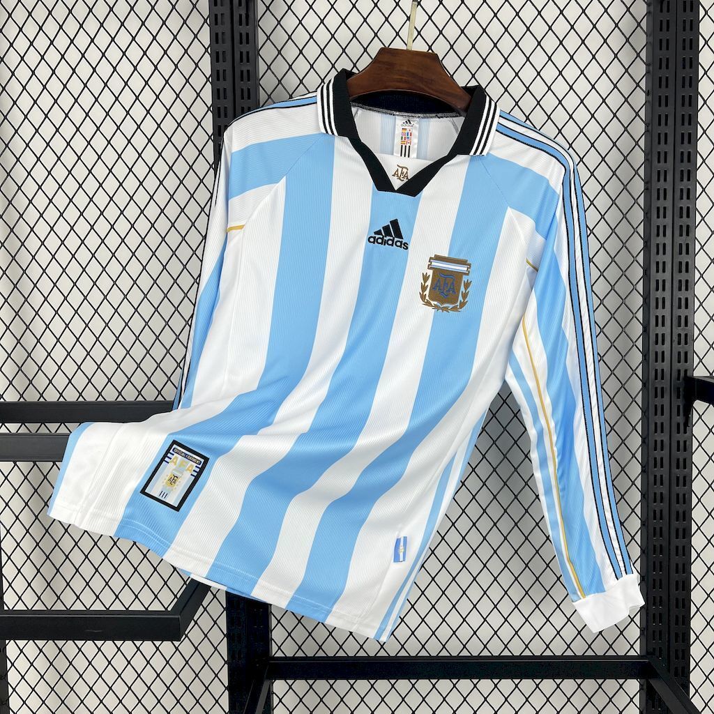 1998 Argentina Home Long Sleeve Retro Kit Vintage Shirt AAAAJersey Supplier Yupoo