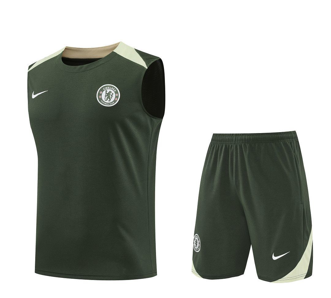 25-26 Chelsea Army Green Training Kits Football Vest Suits 3
