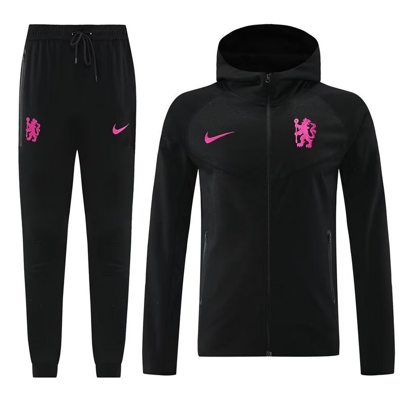 24-25 Chelsea Black Hoodie Tracksuit Long Jacket Suits 3